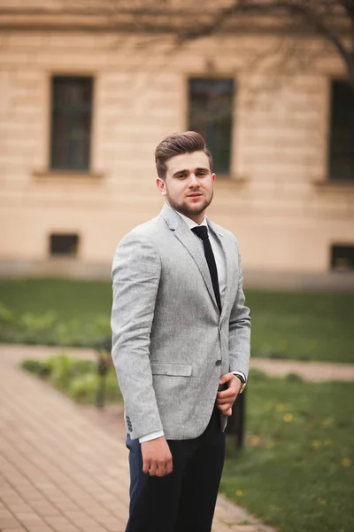 Guapo elegante joven empresario posando retrato al aire libre —  Fotos de Stock