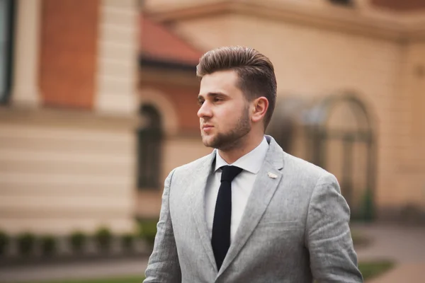 Guapo elegante joven empresario posando retrato al aire libre —  Fotos de Stock