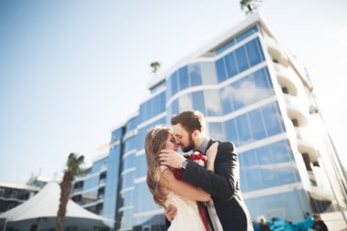 Modern cam bina yakın poz zarif güzel Çift