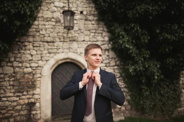 Luxo noivo se prepara para casamento no parque — Fotografia de Stock