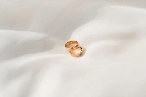 Luxusní snubní prsteny na trávy a listí — Stock fotografie