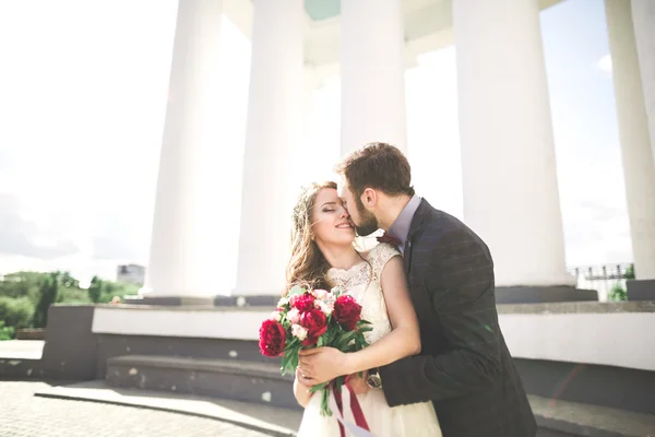 Lusso coppia di matrimoni sposati, sposa e sposo posa nella città vecchia — Foto Stock