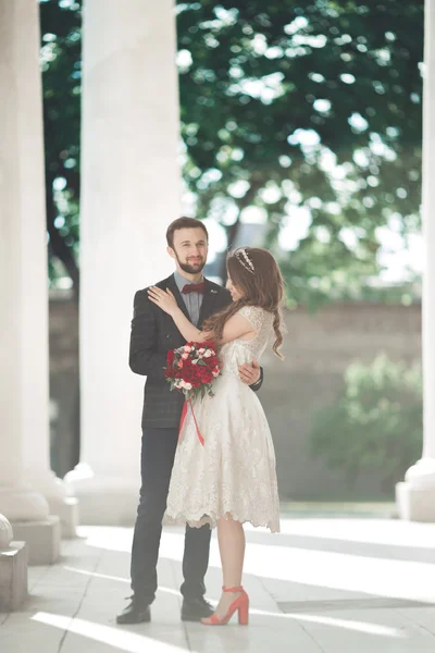 Lusso coppia di matrimoni sposati, sposa e sposo posa nella città vecchia — Foto Stock