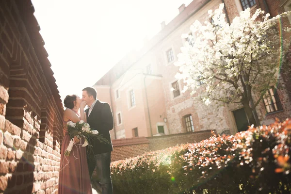 Novia y novio en un casco antiguo - pareja de novios —  Fotos de Stock