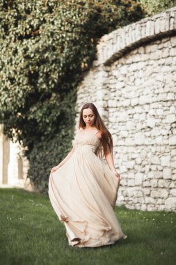 Güzel kız, uzun saçlı park Çin Seddi yakınındaki poz modeli. Krakow Vavel