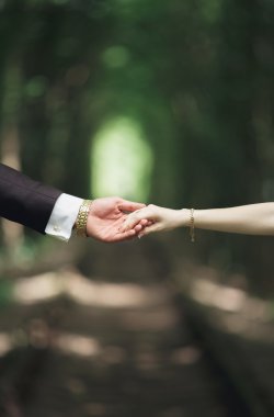 Gelin ve damat el ele tutuşuyor.