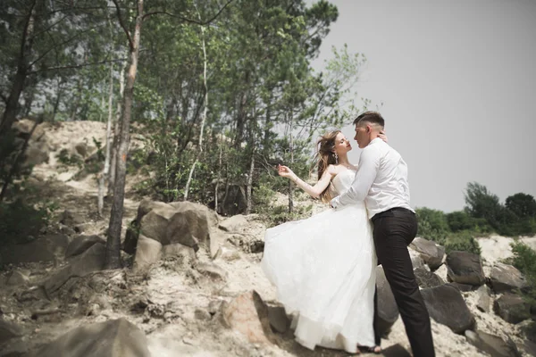 美しい風景の上に滞在結婚式のカップルをキス — ストック写真