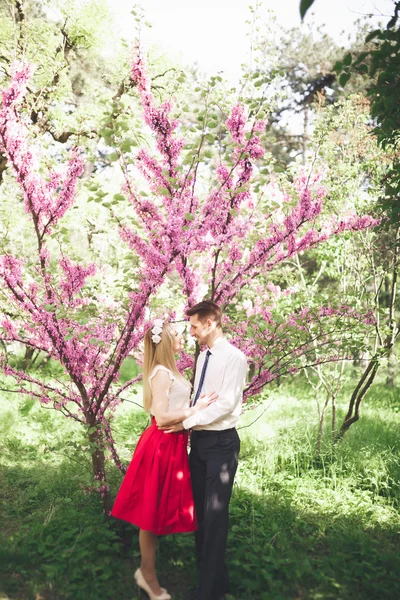세련 된 아름 다운 행복 한 웨딩 커플 키스 하 고 식물원에 수용 — 스톡 사진