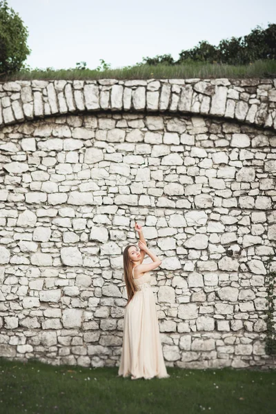 美しい少女は、万里の長城の近くの公園でポーズをとって髪の長いモデル。クラクフ Vavel — ストック写真