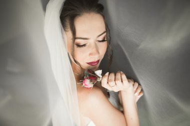 Düğün sabahı peçeli güzel bir gelin portresi..