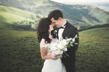 Güzel genç düğün gününde çift. Portraint yakın çekim