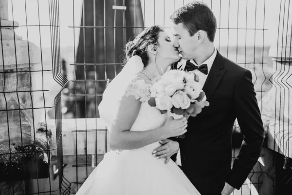 Retrato sensual de um jovem casal de casamentos. Ao ar livre — Fotografia de Stock