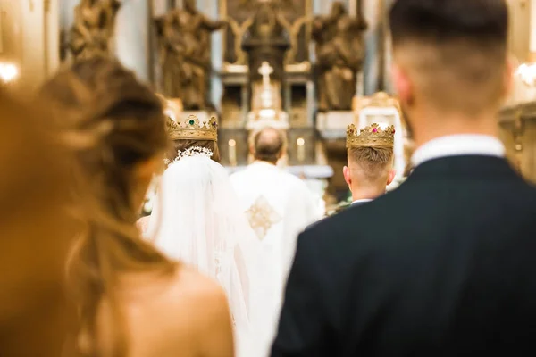 stock image Wedding couple bide and groom get married in a church