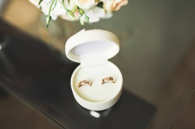 İki altın alyans izole edilmiş arka plan