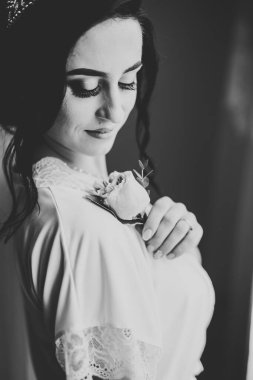 Düğün sabahı peçeli güzel bir gelin portresi.