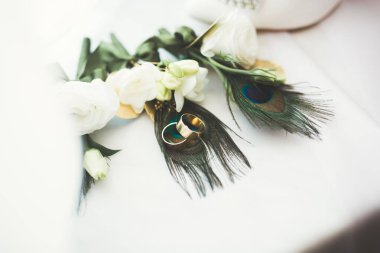 İki altın alyans izole edilmiş arka plan