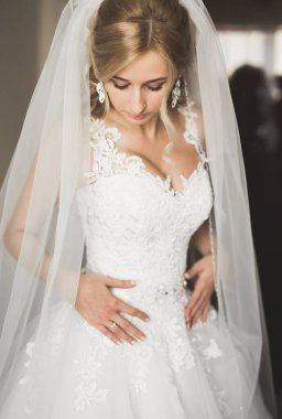 Düğün sabahı peçeli güzel bir gelin portresi.