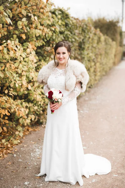 Hermosa novia de lujo en vestido blanco elegante — Foto de Stock