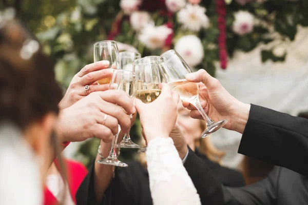Sposa e sposo con i bicchieri di champagne — Foto Stock