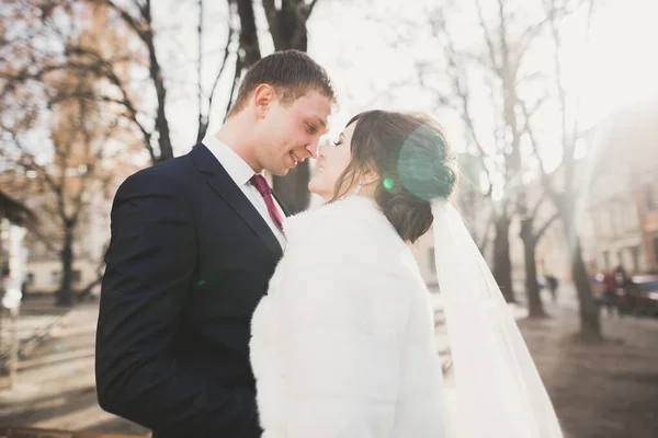 若い結婚式のカップルの官能的な肖像画。屋外 — ストック写真