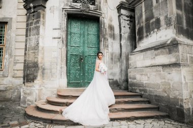 Zarif beyaz elbiseler içinde güzel bir gelin