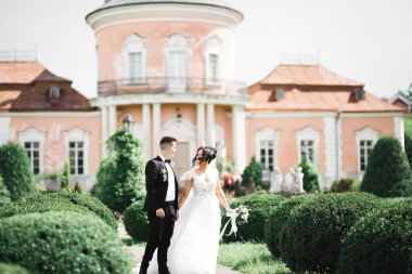 Düğün günü el ele tutuşan çift, damat ve gelin.