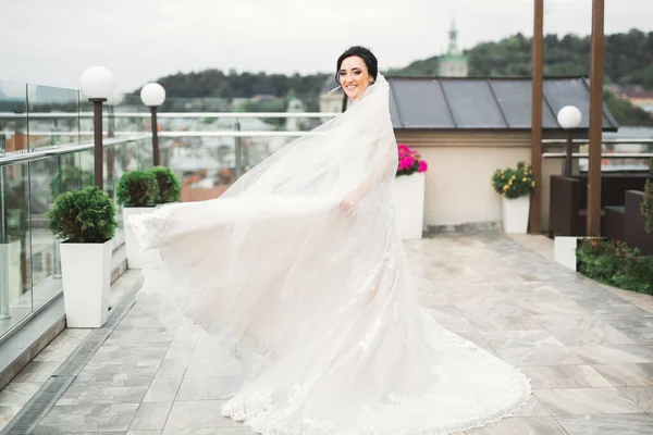 Bela noiva moda em vestido de noiva posando — Fotografia de Stock