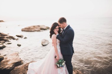 Mutlu evlilik çifti güzel manzarada kalıyor.