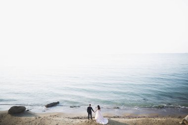 Gelin ve damat el ele tutuşuyor.