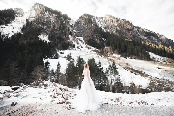 Όμορφη πολυτελή νύφη σε κομψό λευκό φόρεμα — Φωτογραφία Αρχείου