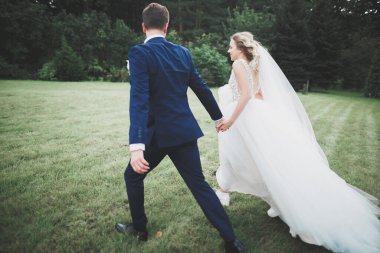 Gelin ve damat el ele tutuşuyor.