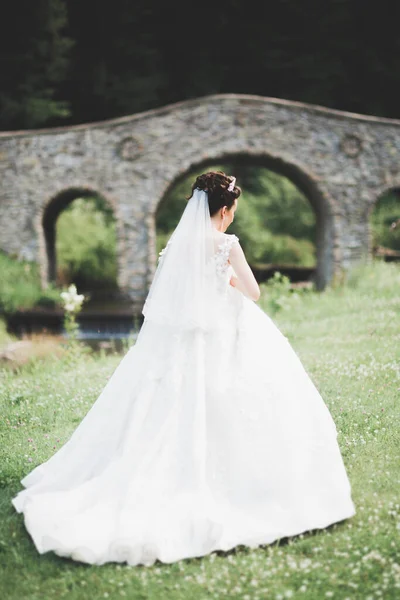 Retrato de uma noiva de moda bonita, doce e sensual. Maquiagem de casamento e cabelo — Fotografia de Stock