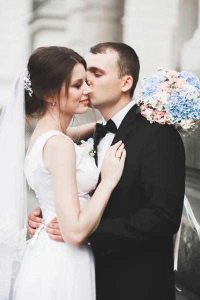 Primo piano di una bella giovane coppia di sposi — Foto Stock