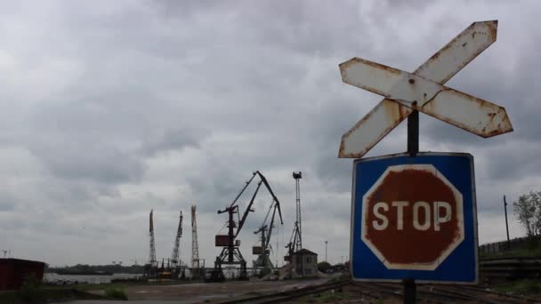 Road sign stop industrial — стоковое видео