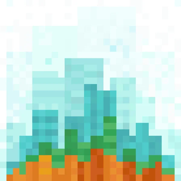 Pixel moderna panoramautsikt över stadsbilden bakgrund. — Stock vektor