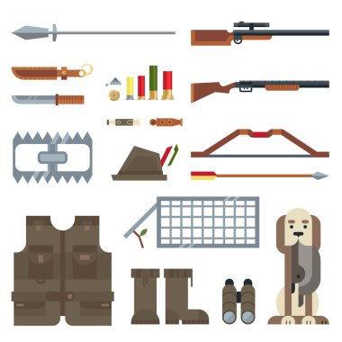 Av araç ve ekipman düz modern tasarım vektör simgeler kümesi