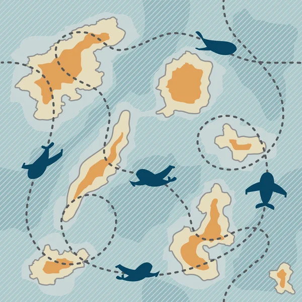 Wzór z samolotem trasy na mapie miasta z wyspy — Wektor stockowy