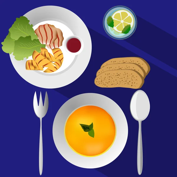 Akşam yemeği. Üstten Görünüm