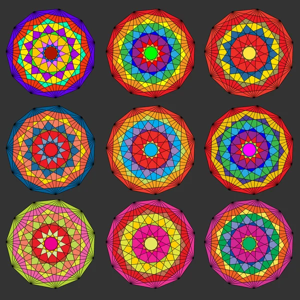 Ensemble d'ornement géométrique rond. Mandala vectoriel. Couleur vive . — Image vectorielle