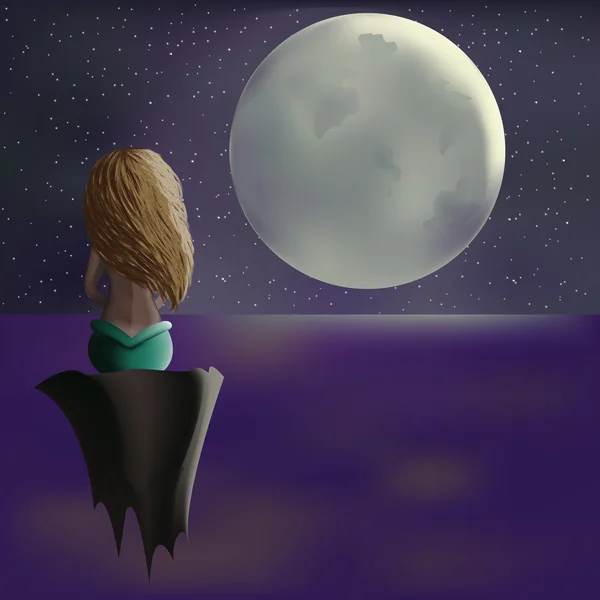 Kayanın üzerinde denizin üzerinde oturan ve seyir vasıl deniz kızı 