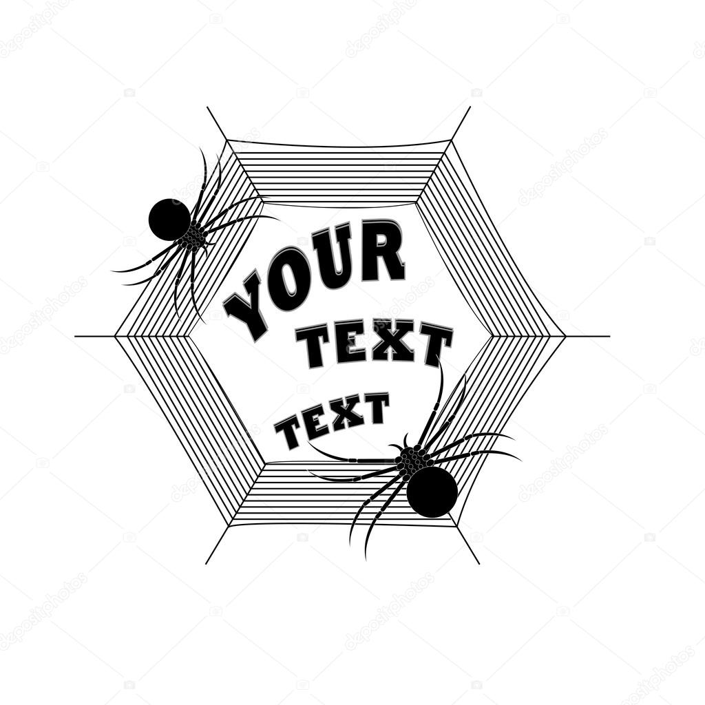 Two spiders on cobweb. Logotype. Your text. Vector illustration.