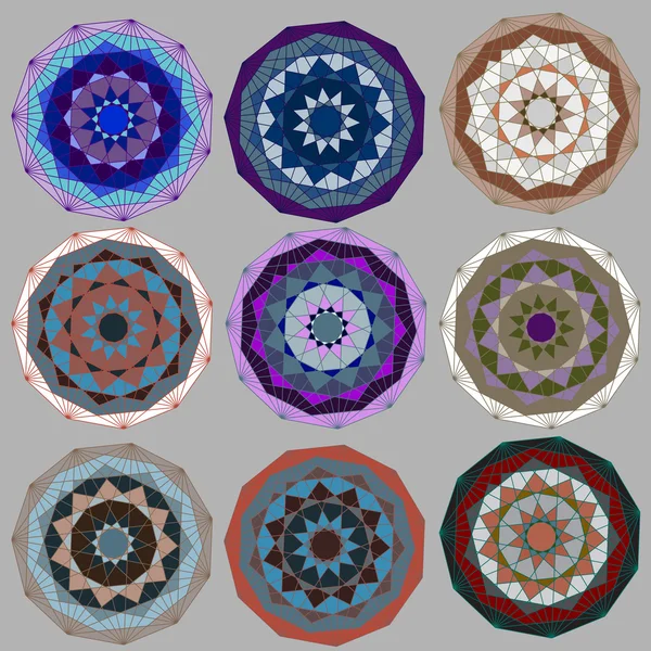 Yuvarlak geometrik süsleme kümesi. Vektör mandala.