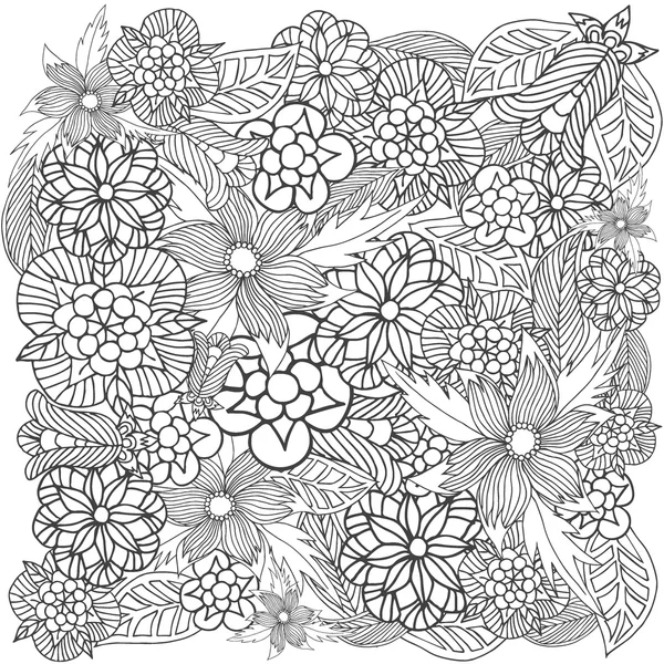 Floral ornament . Pattern with flowers for coloring book.Black and white sample.Zentangle. Hand drawn art. Doodle. Vector illustration — Stock Vector