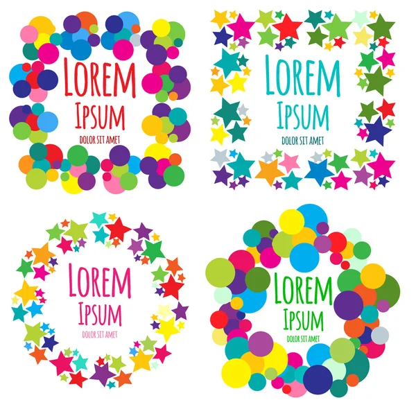 Parlak renkli logolar metninizle birlikte. Çok renkli süs. Yıldız