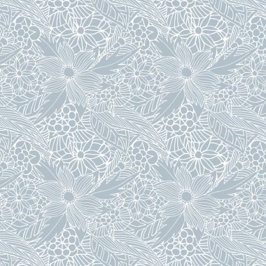 Mavi bir arka plan üzerinde çiçekler ile Seamless modeli. Elle çizilmiş. 