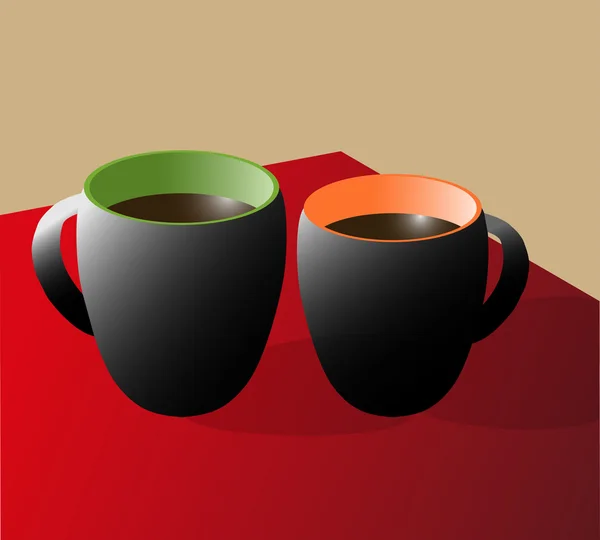 İki bardak kahve kırmızı bir tablo üzerinde siyah