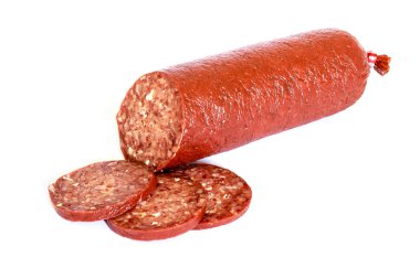 Beyaz arka plan üzerinde sucuk sosis