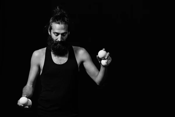 Focused juggler at the circus ready for his performance — Stock Photo, Image