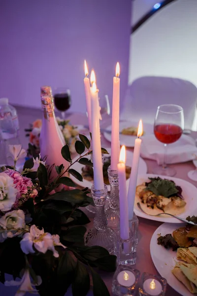 candles in the evening on the table in restaurant