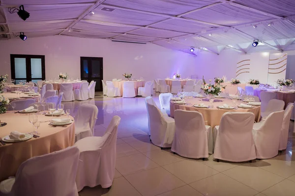 food and decor on a wedding table in restaurant